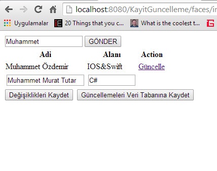 Muhammed Murat Tutar'ın Alanını Değiştirmek İçin Güncelle Butonuna Basıyoruz. İstersek Adını da Değiştirebiliriz.