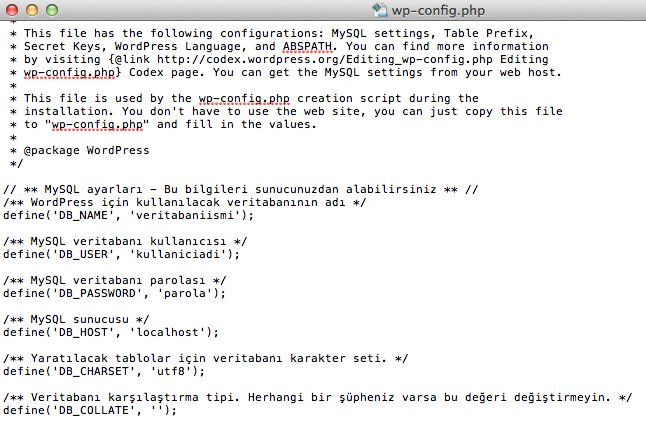 wp-config.php Dosyası düzenleniyor